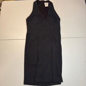90's Academia Grunge Y2k Black Moda Textured Halter V Neck Sheath Dress Size 6